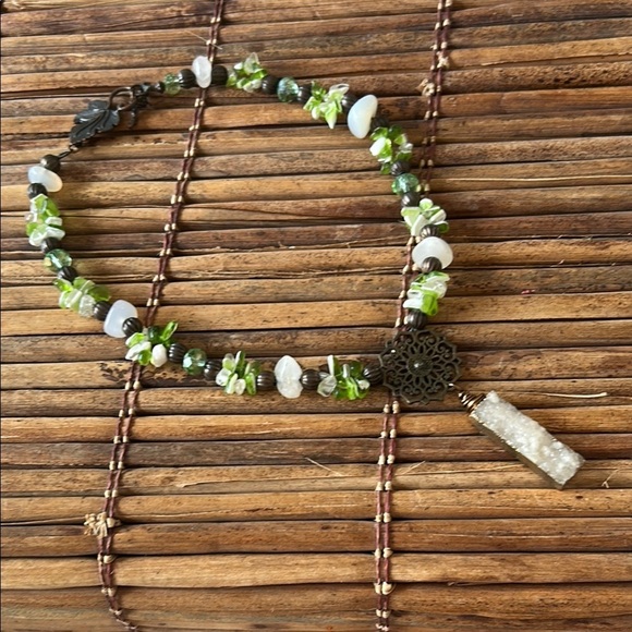 Raw Druzy Quartz Bar Necklace – Earthy Boho Style - Picture 1 of 14